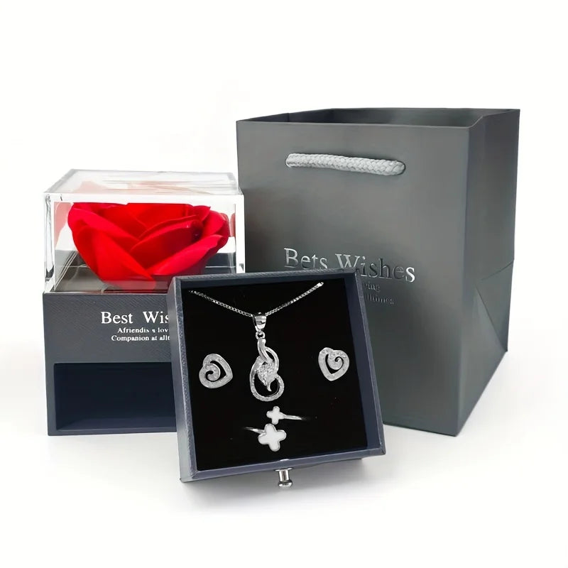 Projection Necklace Set With Rose Gift Box 100 Languages I Love You Heart Pendant Jewelry 2023 Hot Sale Accessories Dropshipping