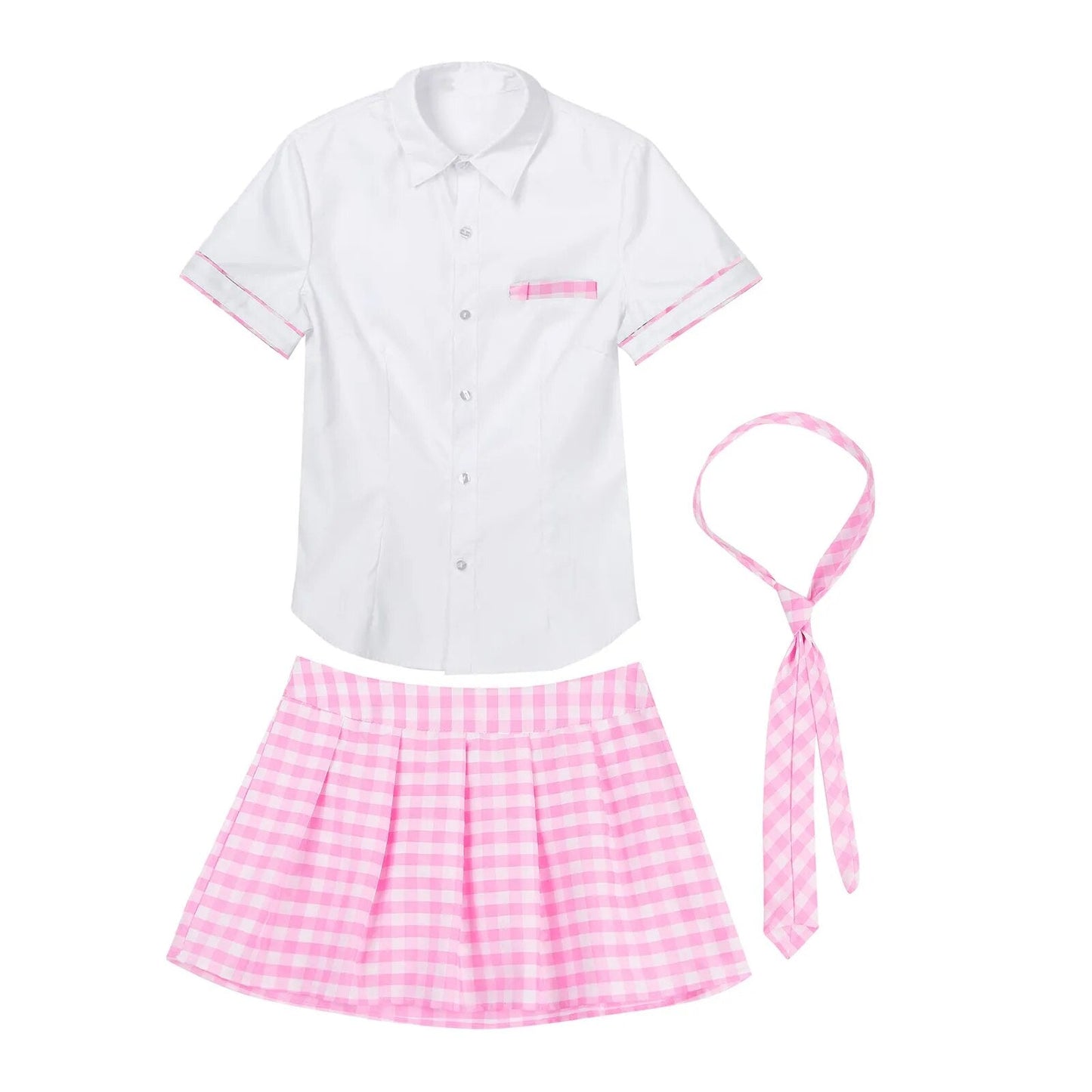 Japanese School Girl Uniform Suit White Short Sleeve T-shirt Top Pleated Skirt Cosplay Korean Girls Student Costume Set-5