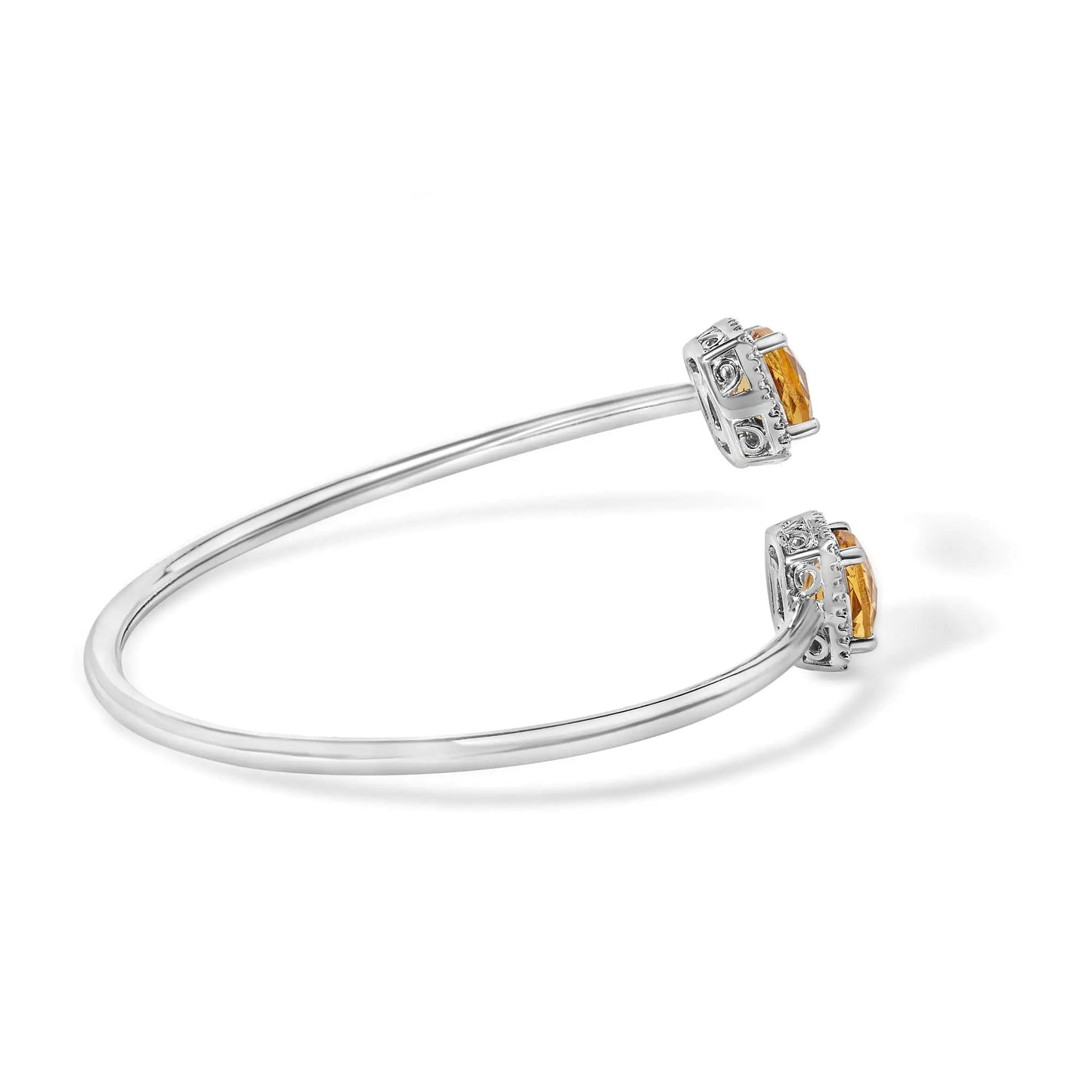 .925 Sterling Silver 8mm Cushion Cut Yellow Citrine Gemstone and Diamond Accent Split Bypass Bangle Bracelet (H-I Color, SI1-SI2 Clarity)  - Fits up to 7.75" Inches