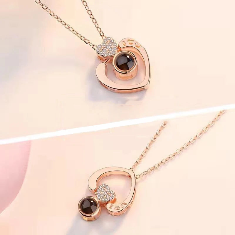 Love Projection Necklace With Exquisite Rose Gift Box100 Languages I Love You Pendant 2023 New In Romantic Jewelry Dropshipping