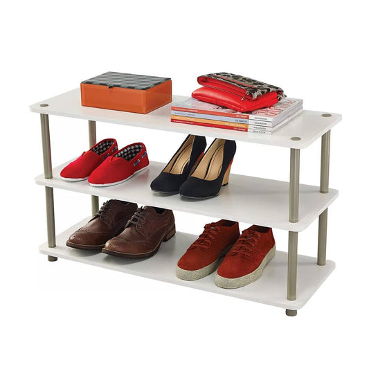 White 3-Shelf Modern Shoe Rack - Holds up to 12 Pair of Shoes-0