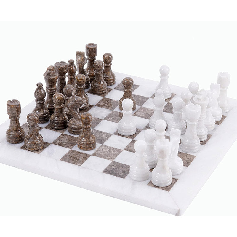 White and Grey Oceanic 12 Inches High Quality Marble Chess Set-2