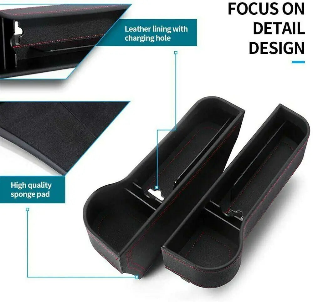 2 PCS Auto Car Seat Gap Catcher Organizer Storage Box Pocket w/ Cup Holder Side