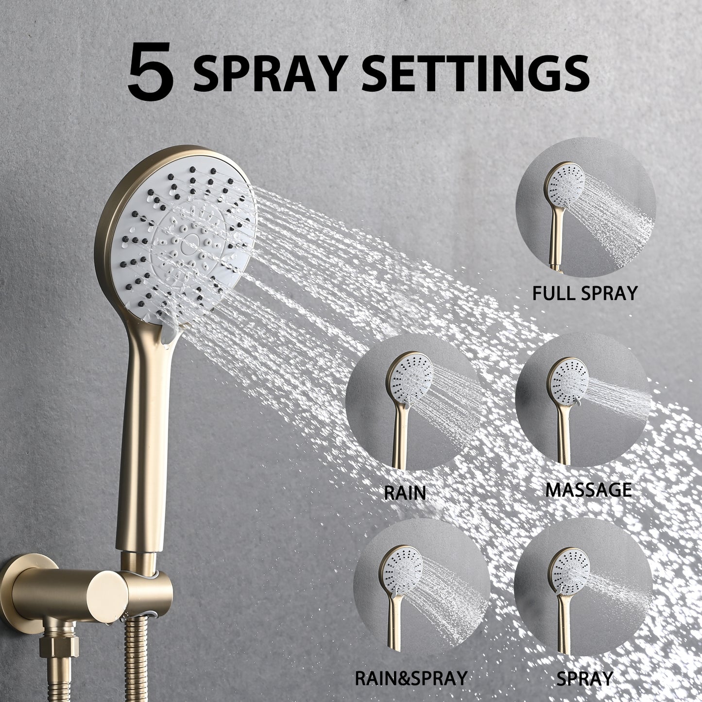 10 Inches Wall Mounted Shower with High Pressure Rain Shower Head and 5-Function Handheld Shower Head