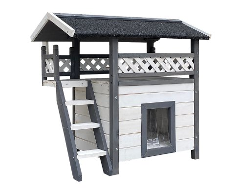 Cat House Weatherproof 2-Story Indoor Outdoor Wooden Shelter-0