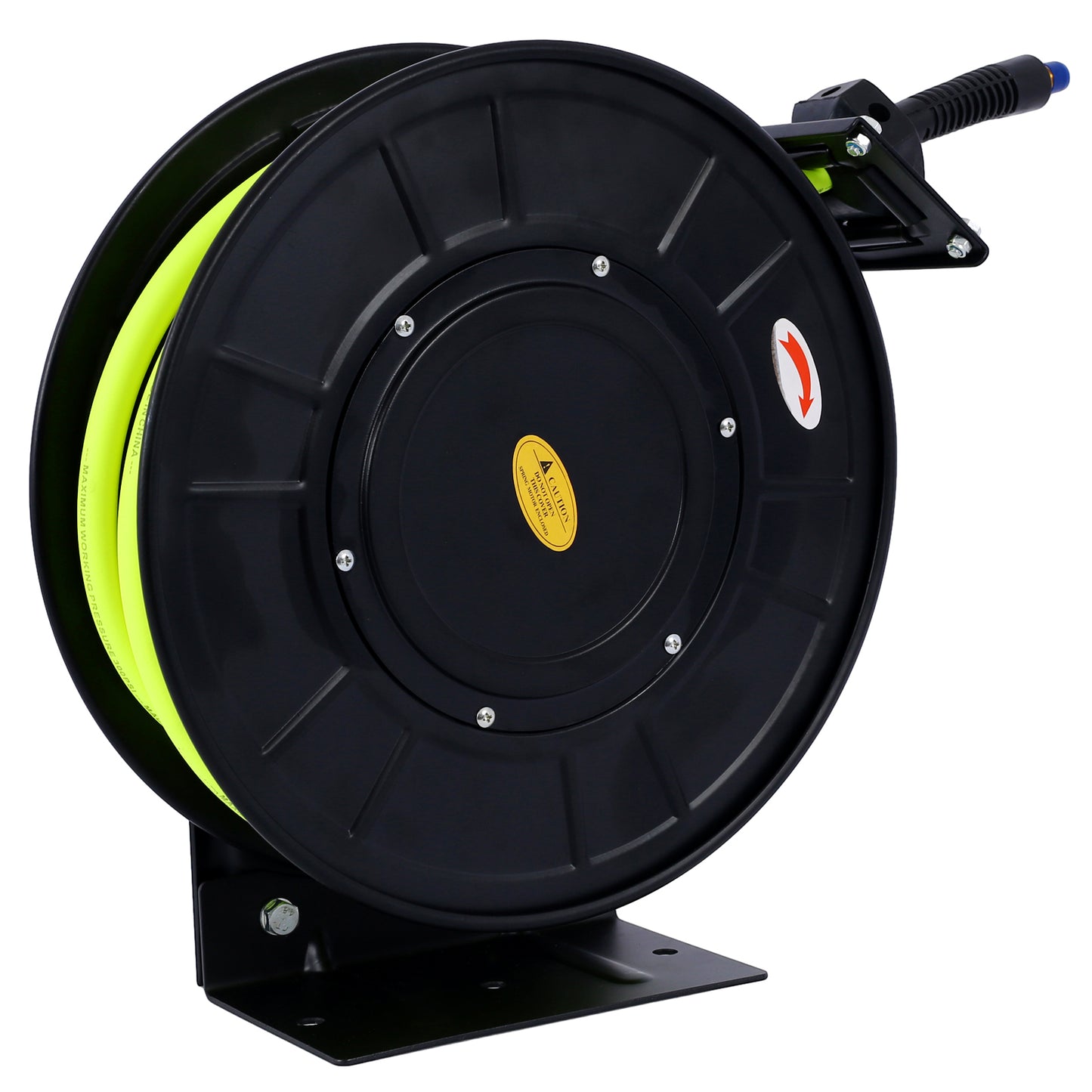 Retractable Air Hose Reel With 3/8" Inch x 50' Ft,Heavy Duty Steel Hose Reel Auto Rewind Pneumatic,Industrial Grade Rubber Hose,300 PSI,Black