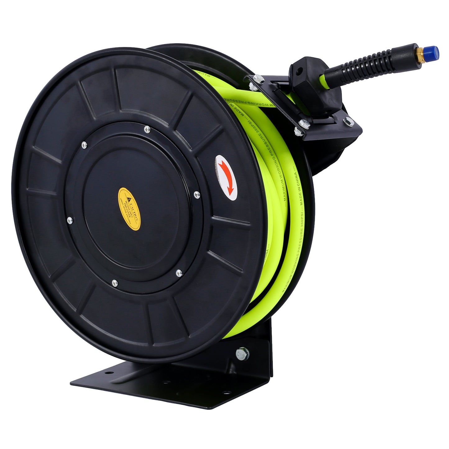 Retractable Air Hose Reel With 3/8" Inch x 50' Ft,Heavy Duty Steel Hose Reel Auto Rewind Pneumatic,Industrial Grade Rubber Hose,300 PSI,Black