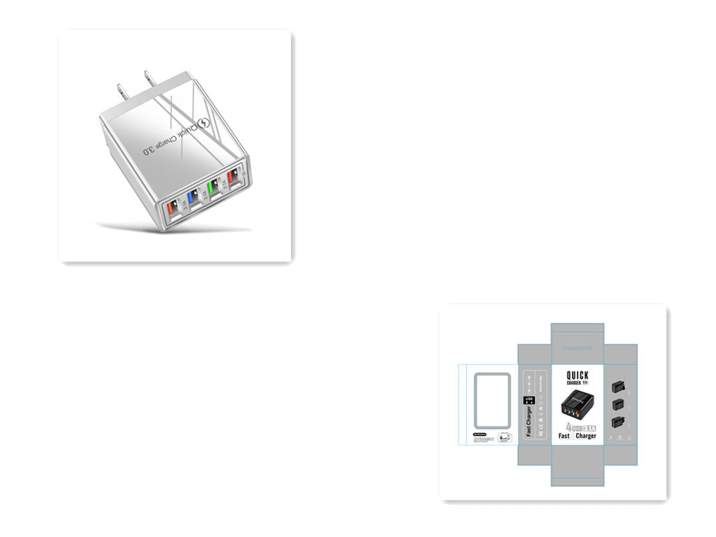 plug: US, Color: Grey and box-Q1pc, quantity:  - USB Charger Quick Charge 3.0 4 Ports Phone Adapter For Huawei IPhone 12 Tablet Portable Wall Mobile Charger Fast Charger