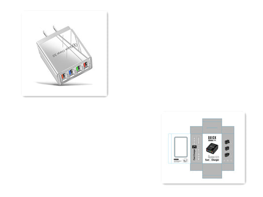 plug: US, Color: Grey and box-Q1pc, quantity:  - USB Charger Quick Charge 3.0 4 Ports Phone Adapter For Huawei IPhone 12 Tablet Portable Wall Mobile Charger Fast Charger