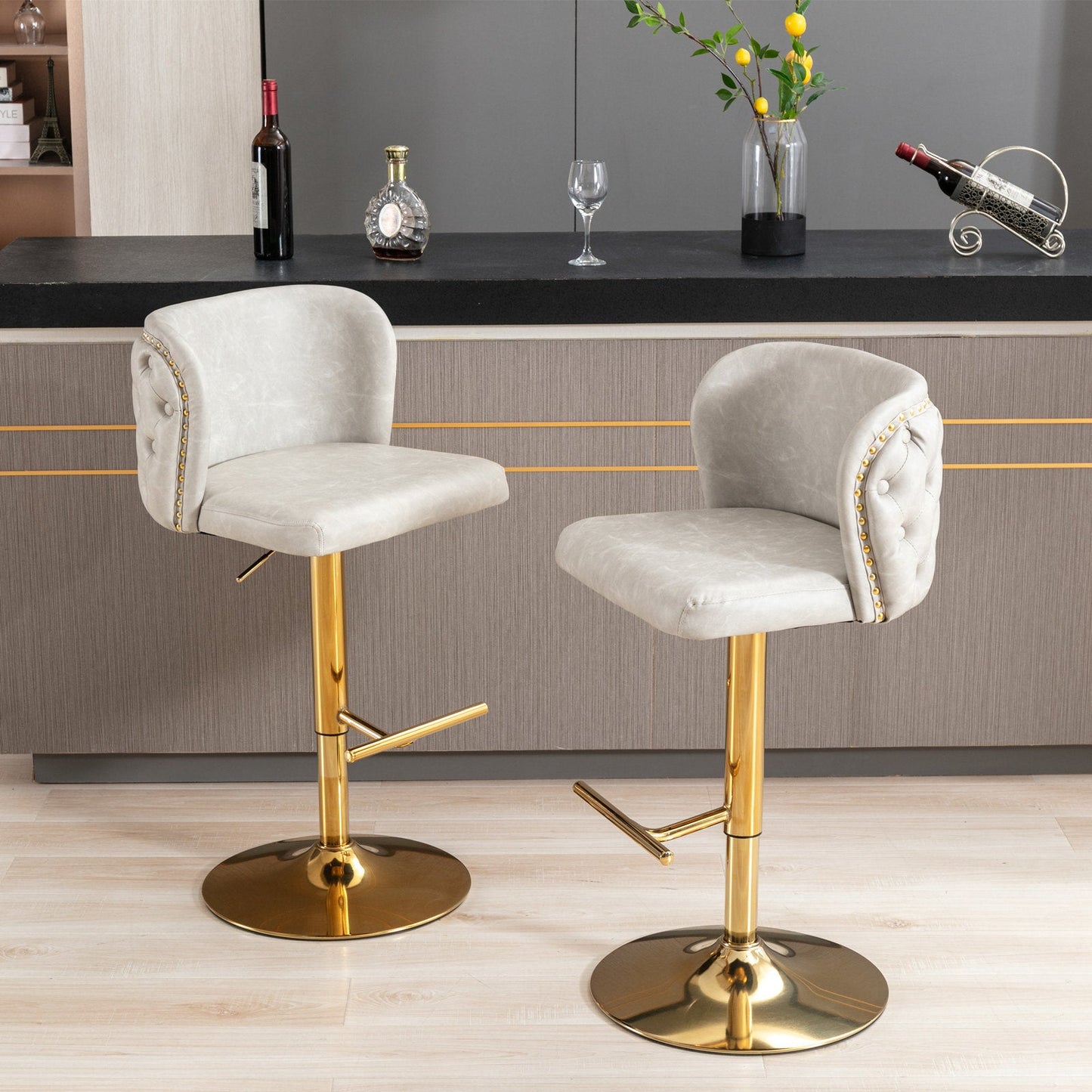 Set of 2 Modern PU Upholstered Swivel Barstools-2