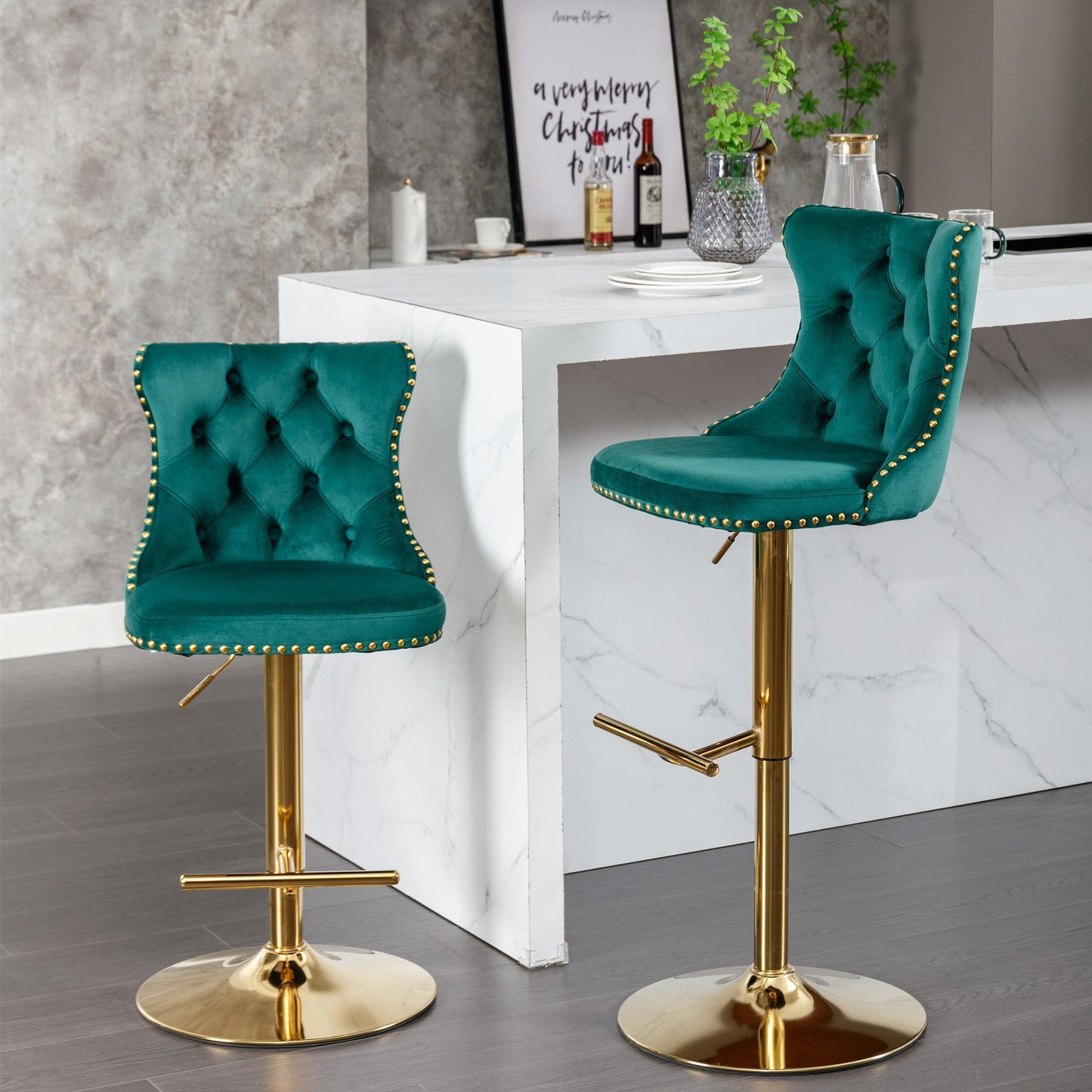 Golden Swivel Velvet Barstools-1