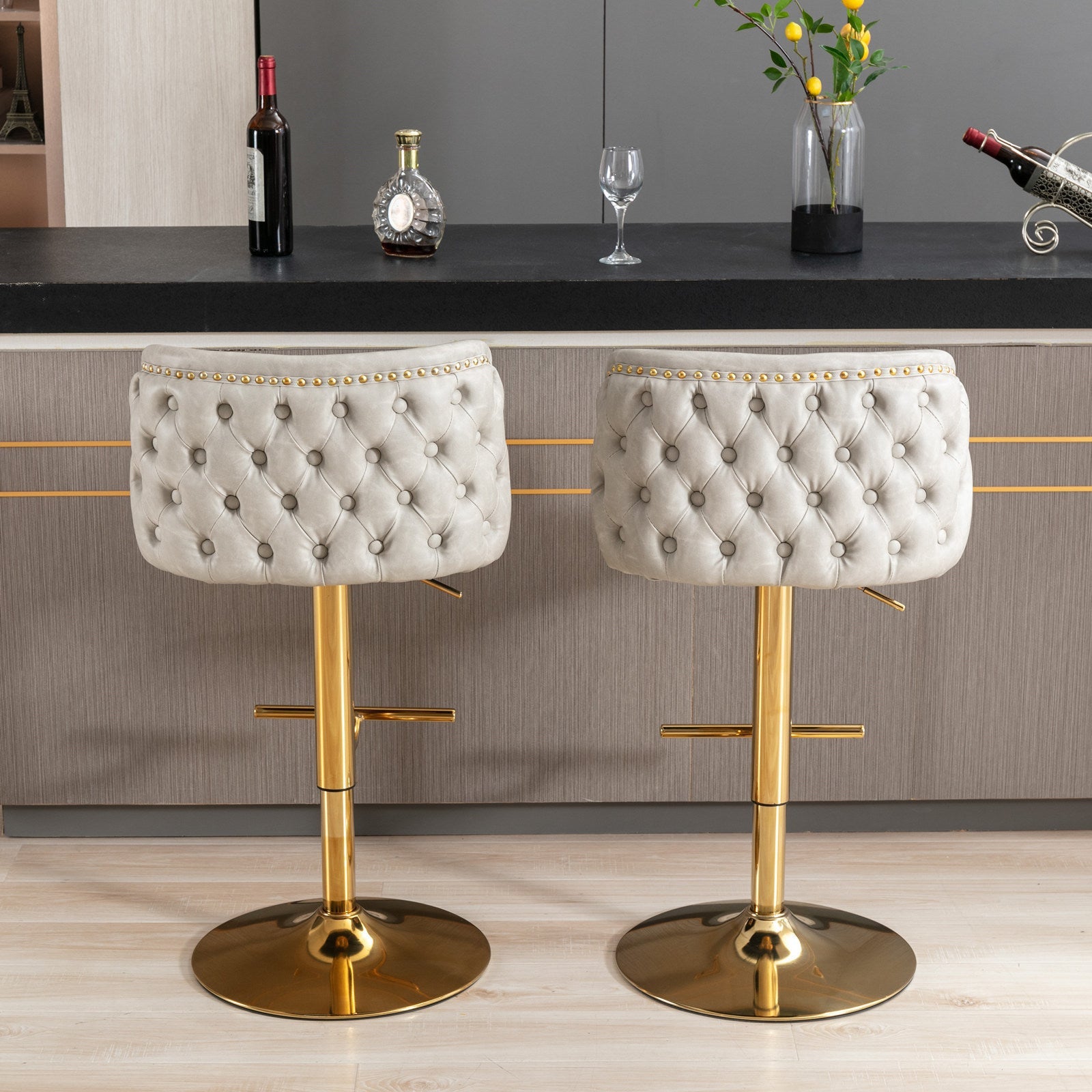 Set of 2 Modern PU Upholstered Swivel Barstools-3