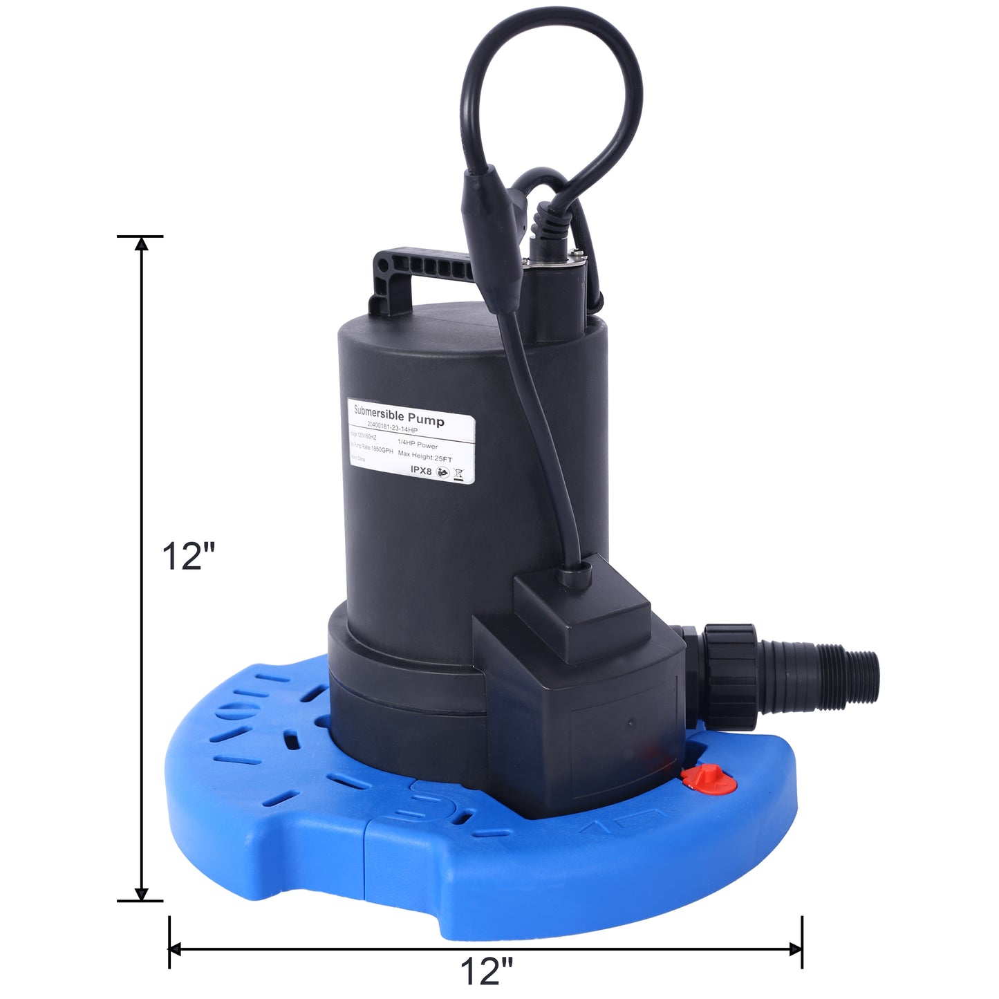 1/4 HP Automatic Swimming Pool Cover Pump 120 V Submersible with 3/4 Check Valve Adapter1850 GPH Water Removal for Pool, Hot Tubs, Rooftops, Water Beds and more