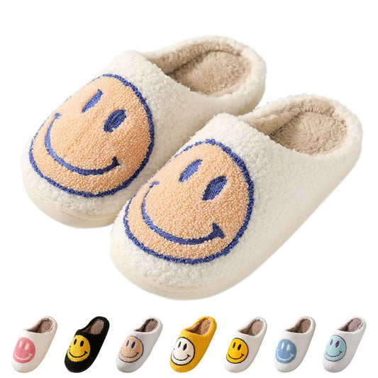 Smile Face Slippers for Women, Soft Plush Smile Slippers Retro Preppy Slippers with Smile Face Happy Face Slippers Slip-on Cozy Indoor Outdoor Slippers 8.5-9.5 Women/8-9 Men Orange