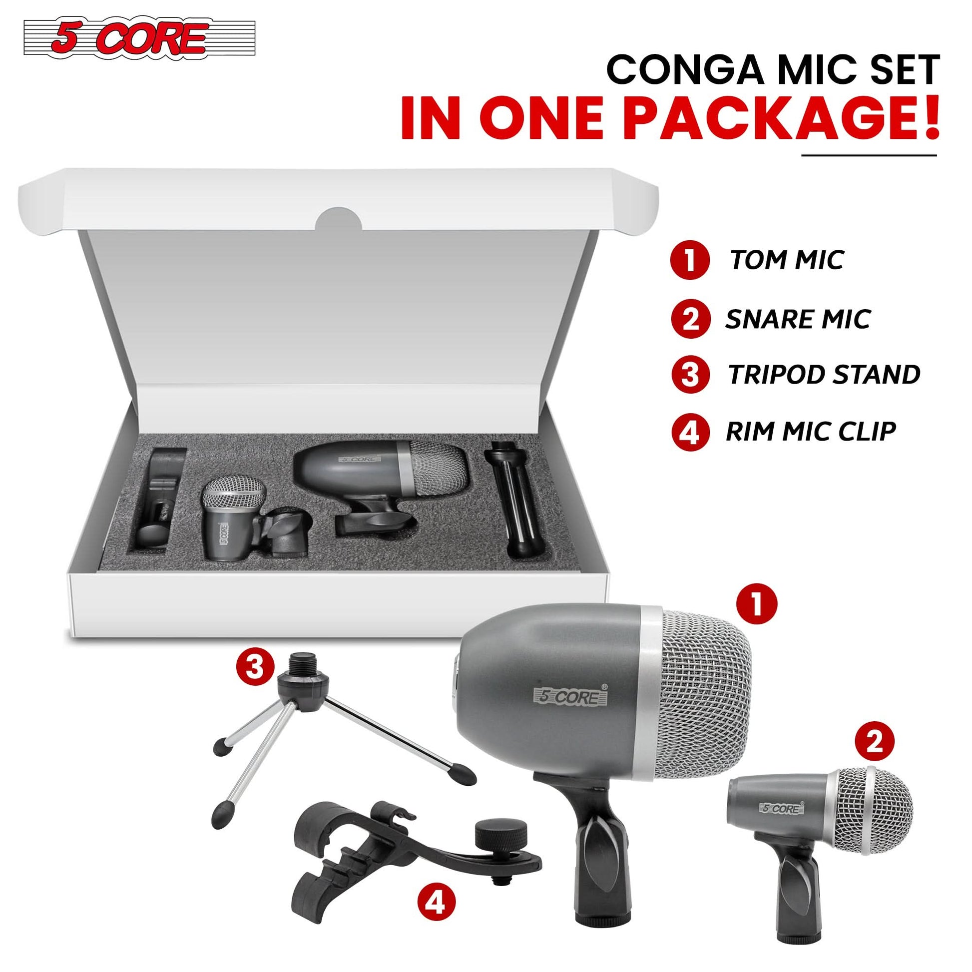 5Core Conga Mic Snare Tom Microphone Drum Kit Condenser XLR Instrument Mics GRAY-3