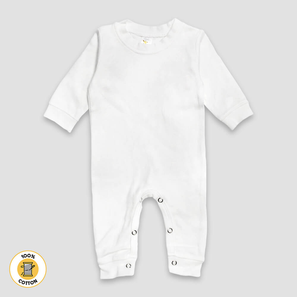 Baby Sleep N Play Long Sleeve Crew Neck – 100% Cotton White - LG2401W - The Laughing Giraffe®