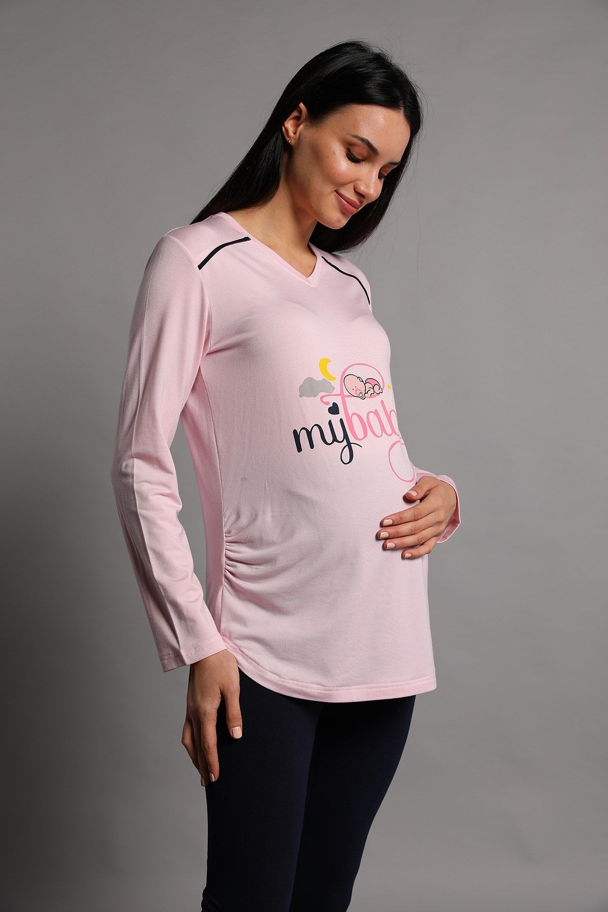 Shopymommy 5345 My Baby Maternity T-Shirt & Tights Set Pink-2