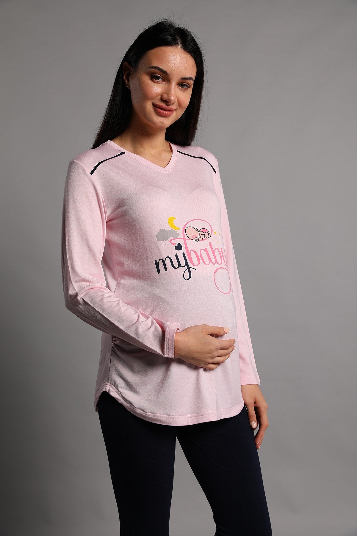 Shopymommy 5345 My Baby Maternity T-Shirt & Tights Set Pink-4