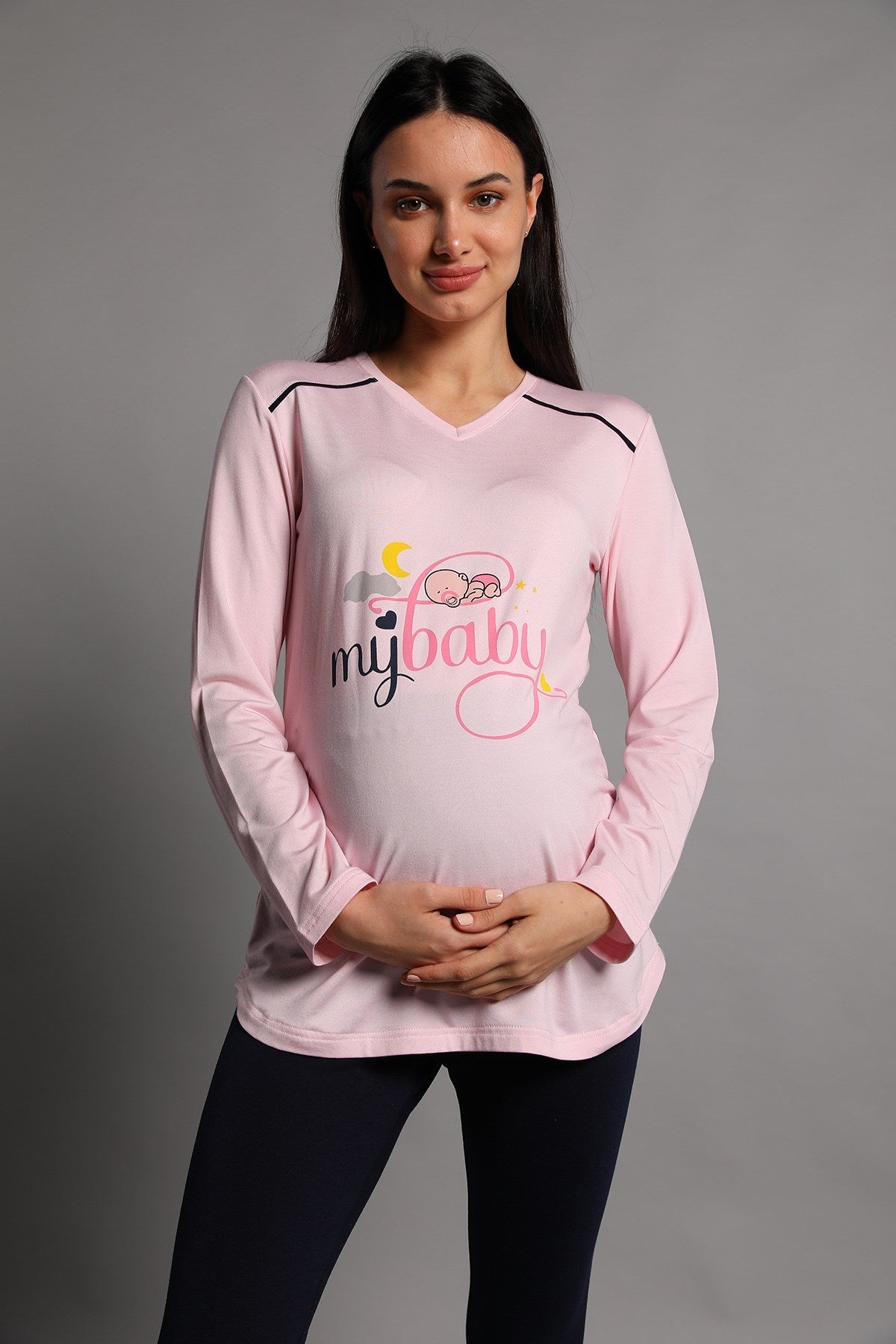 Shopymommy 5345 My Baby Maternity T-Shirt & Tights Set Pink-1