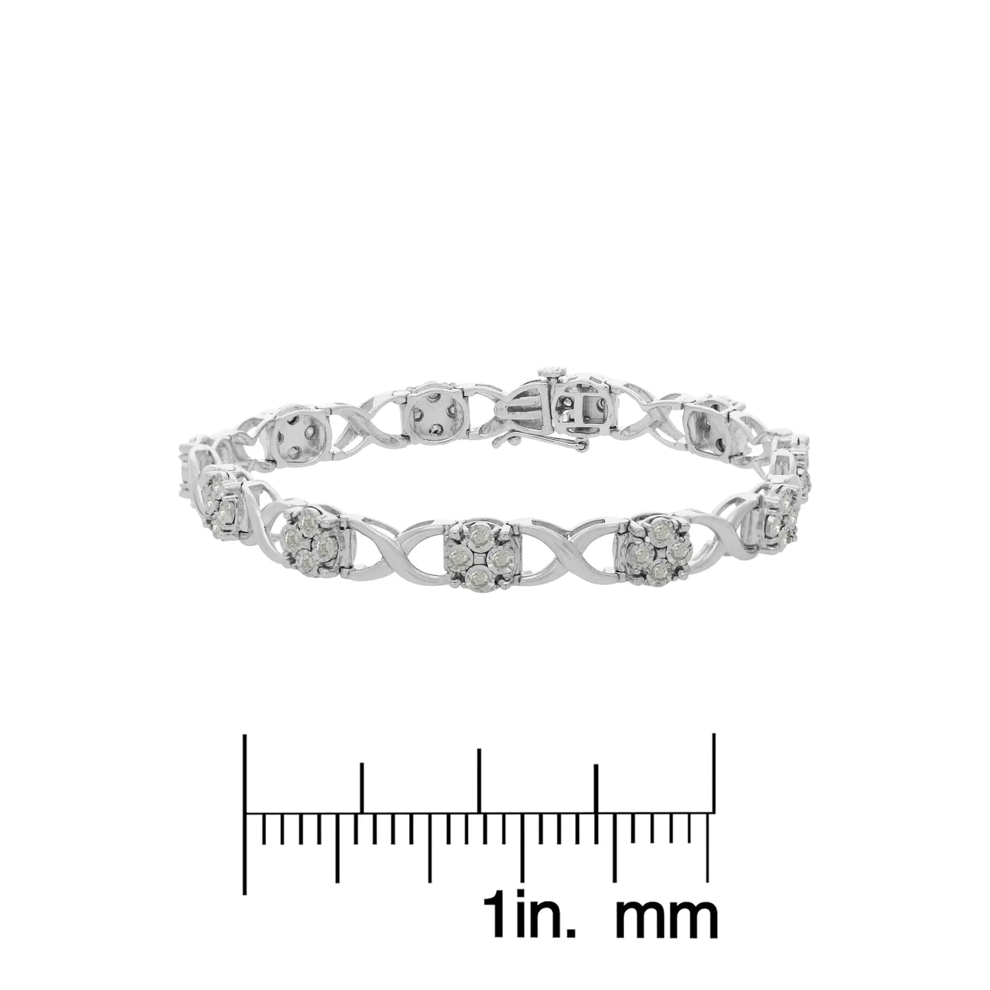 Sterling Silver Rose-Cut Diamond Love Locks Link Bracelet (1.00cttw,I-J color,I3-Promo clarity)