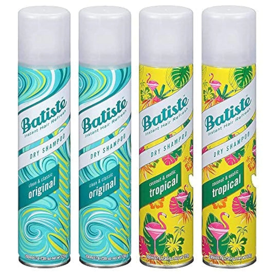 Batiste Dry Shampoo Spray 4 Pack Variety Mix, Original Clean And Classic, and Tropical Fragrance, 2 Each 6.73 oz.