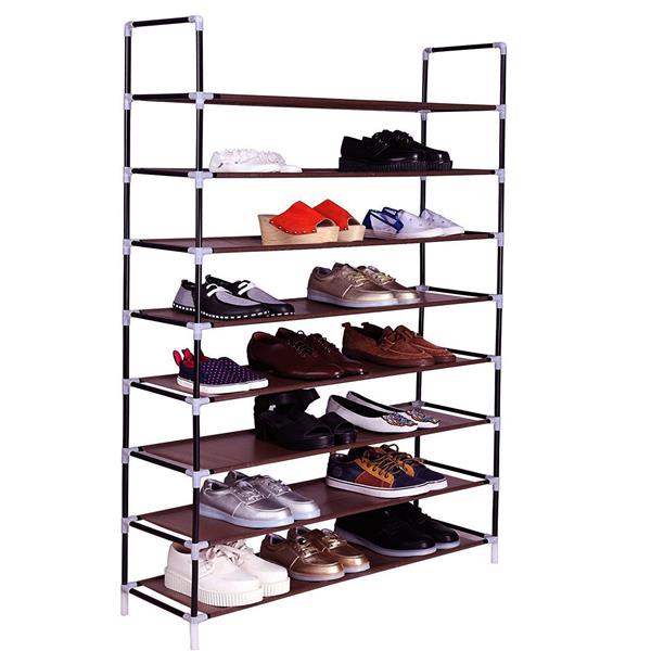 Shoe Rack Shelf 8 Layers Non-Woven Fabrics & Steel Easy to Install and Clean 100CM Ultra Large Capacity Brown[US-Stock]-3