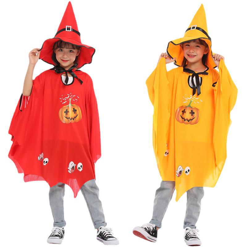 Halloween Witch Cosplay Costume Pumpkin Cloaks With Hats-4