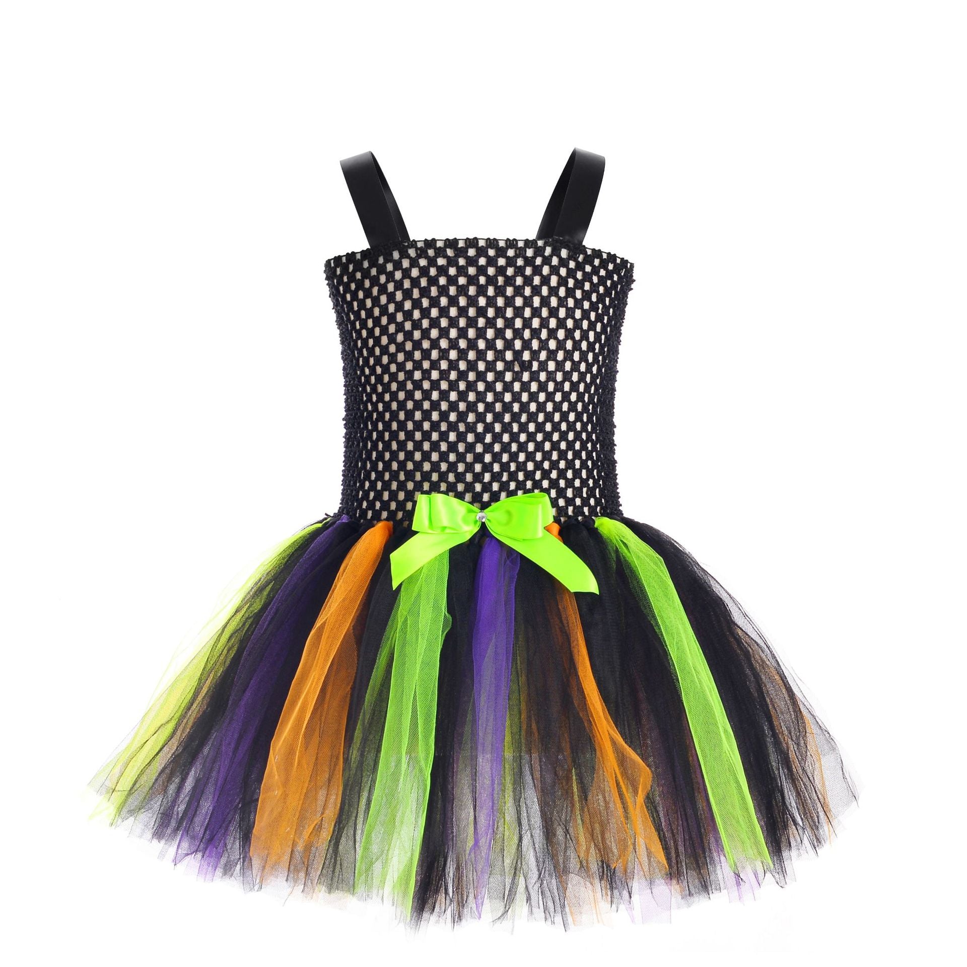 Children’s Halloween Little Witch Costume Mesh Tutu Dress & Hat-3