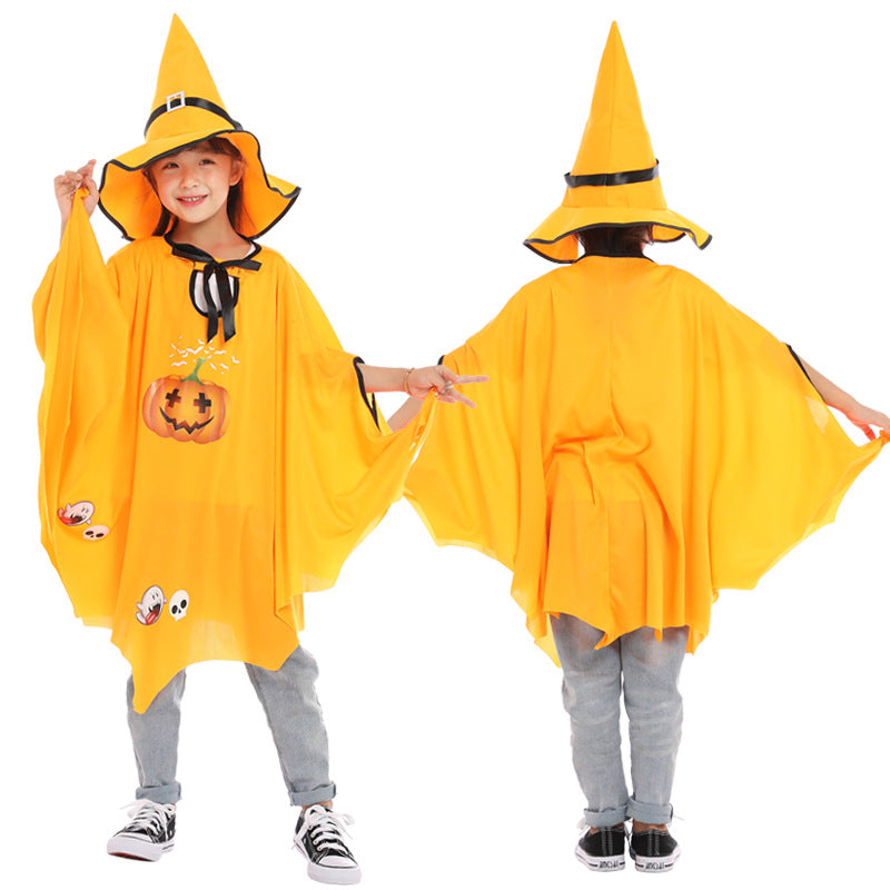 Halloween Witch Cosplay Costume Pumpkin Cloaks With Hats-3