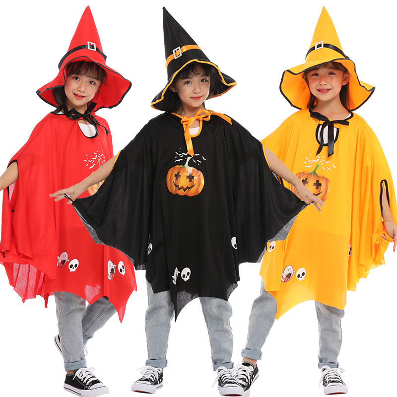 Halloween Witch Cosplay Costume Pumpkin Cloaks With Hats-0