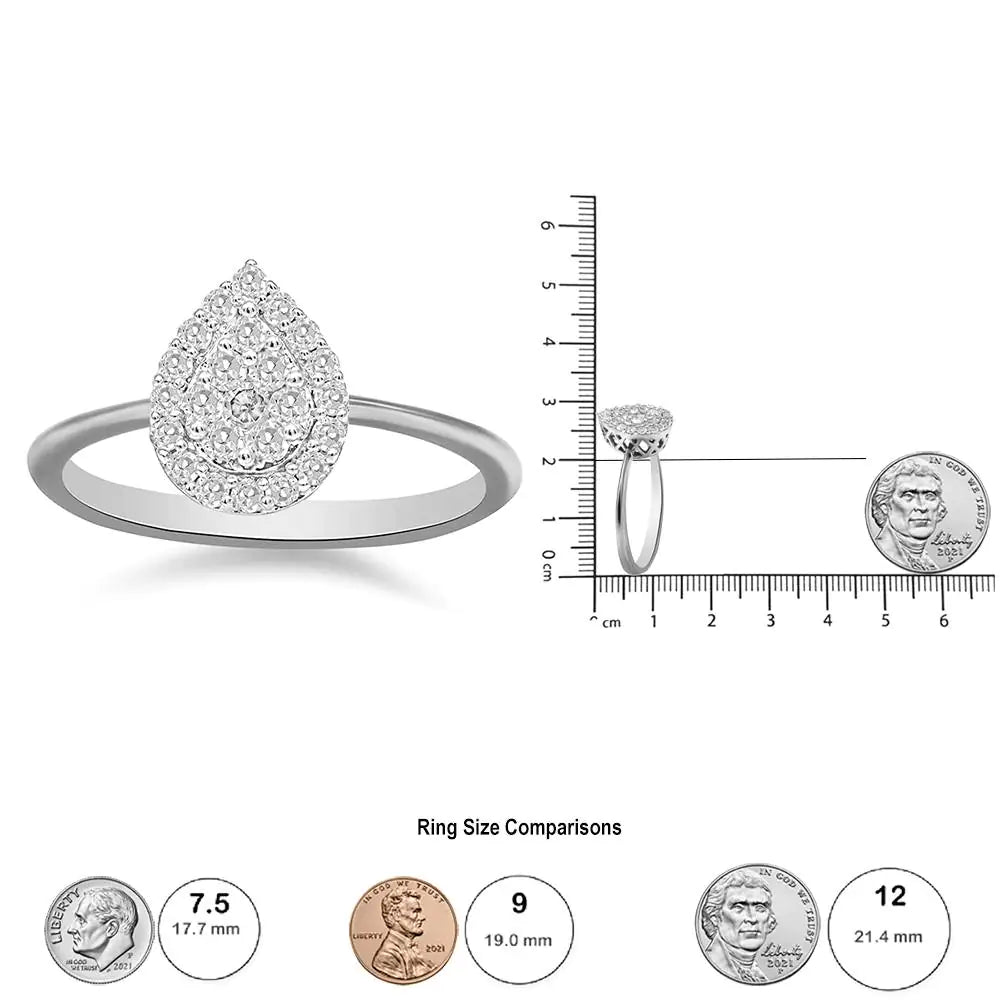 .925 Sterling Silver 3/8 Cttw Lab Grown Diamond Cluster and Halo Pear Promise Ring (G-H Color, VS2-SI1 Clarity) - Size 7