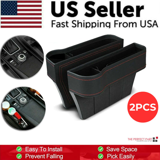 2 PCS Auto Car Seat Gap Catcher Organizer Storage Box Pocket w/ Cup Holder Side