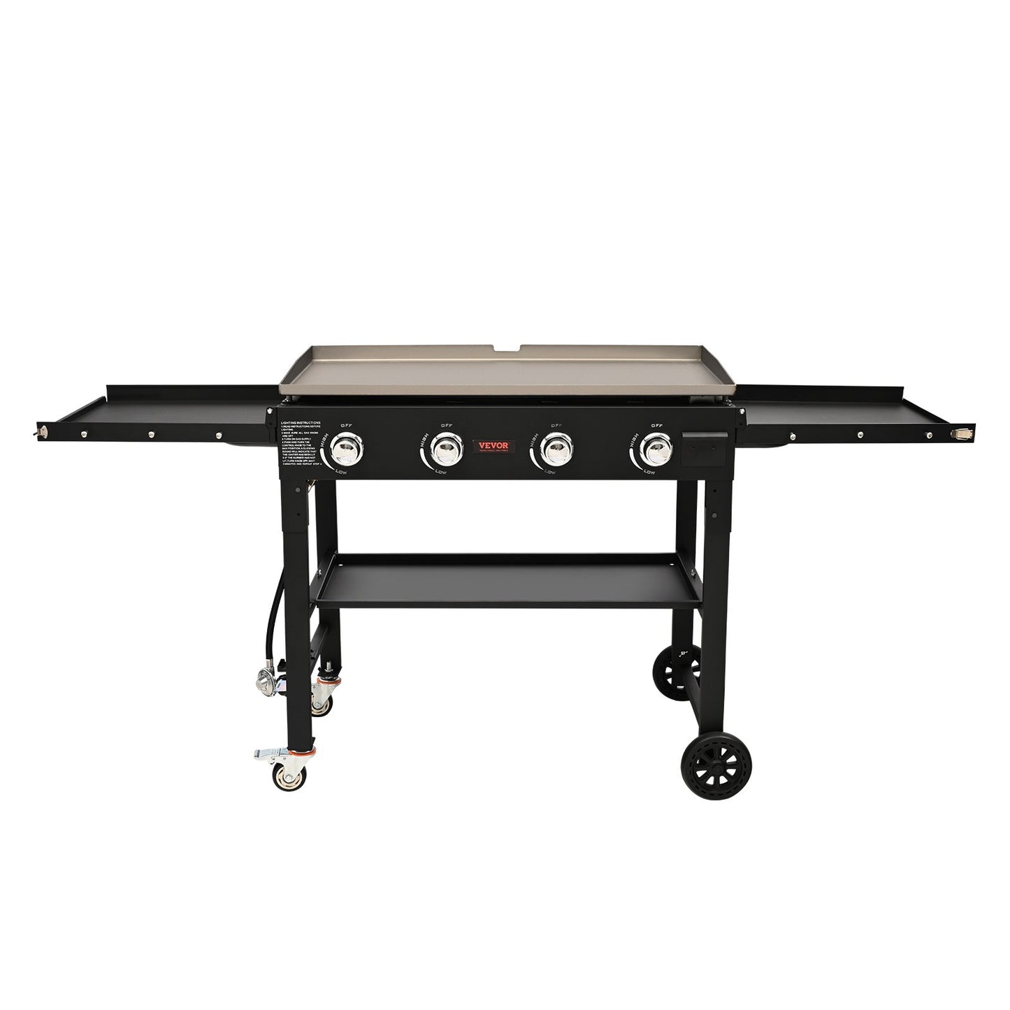 VEVOR Commercial Griddle on Cart, 36" Heavy Duty Manual Flat Top Griddle, Outdoor Cooking Station with Side Shelves, Steel LPG Gas Griddle, 4-Burners Restaurant Portable Grill -  60,000 BTU-8