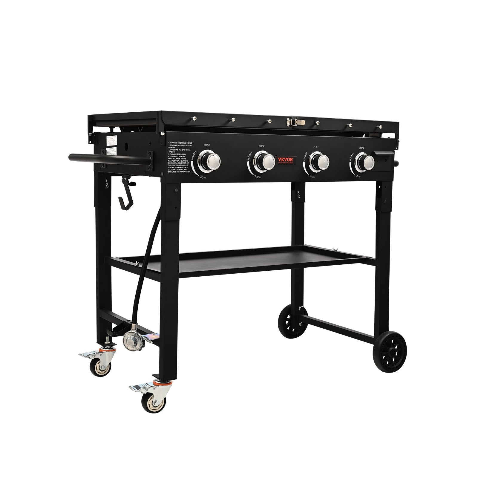 VEVOR Commercial Griddle on Cart, 36" Heavy Duty Manual Flat Top Griddle, Outdoor Cooking Station with Side Shelves, Steel LPG Gas Griddle, 4-Burners Restaurant Portable Grill -  60,000 BTU-9