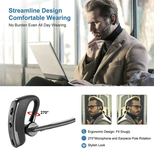 Bluetooth Earpiece Wireless Headset Noise Cancelling Headphones Driver Trucker