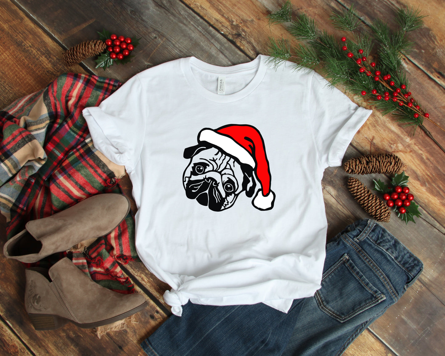 Santa Pug Shirt, Pug Christmas Shirt, Dog Lover Shirt - American Smart