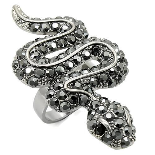 0W282 - Brass Ring Ruthenium Women Top Grade Crystal Jet