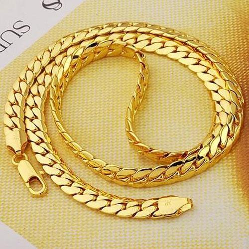 Main Stone Color: NO,Metal color: 14K Gold Plated - Free shipping stylish simplicity 23.6 "8 mm wide 14k gold men jewelry necklace snake chain 100% real gold, not solid not money.