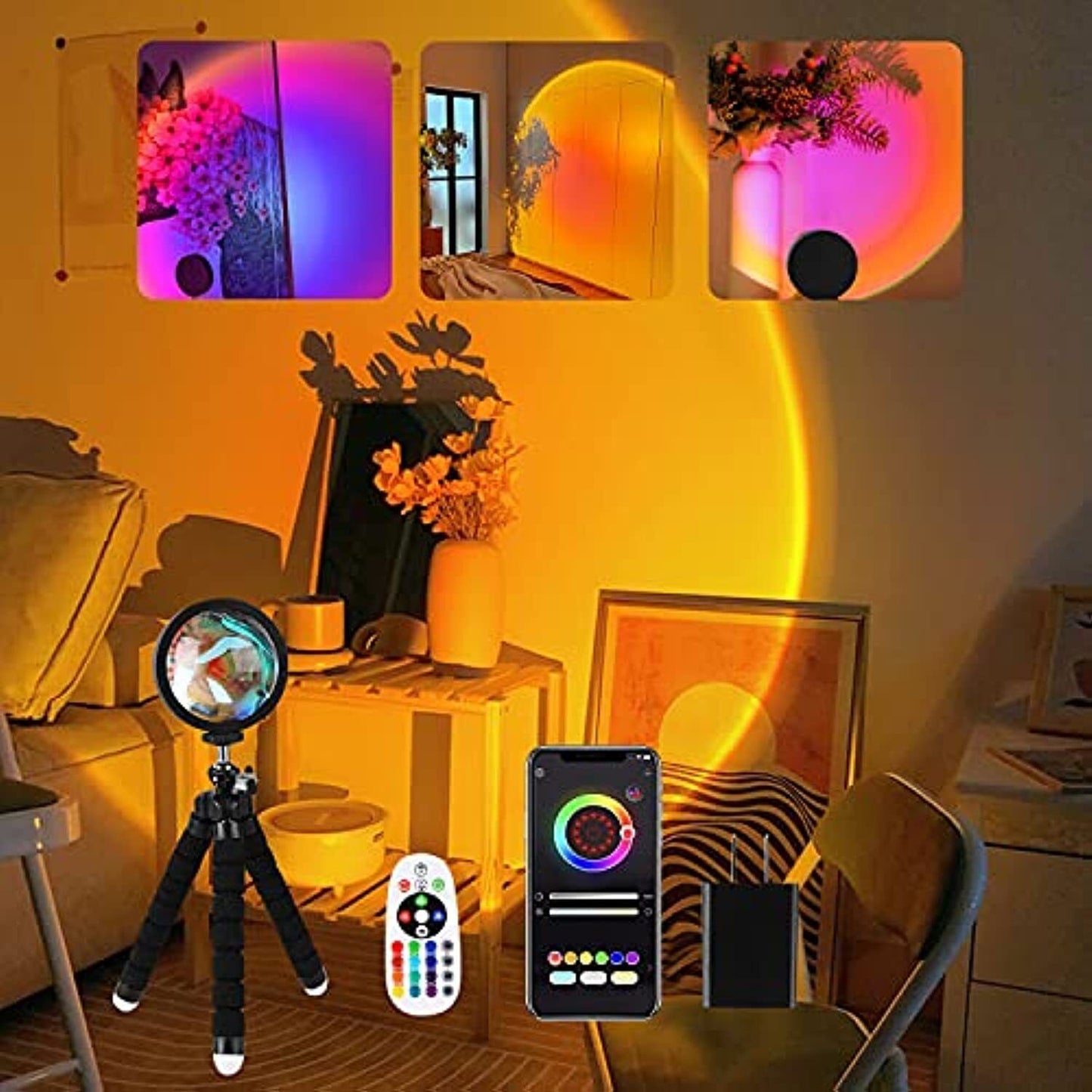 [Upgraded]Smart Sunset Lamp Projection, 16 Colors LED Sunset Projection Lamp APP