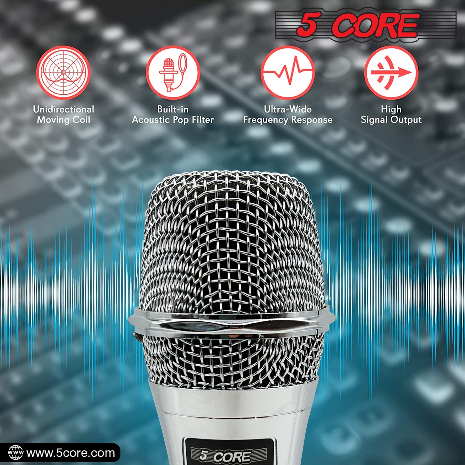 5 Core 4 Pieces Microphone Pro Microfono Dynamic Mic XLR Audio Cardiod Vocal Karaoke ND 909 CHROME 4PCS-10