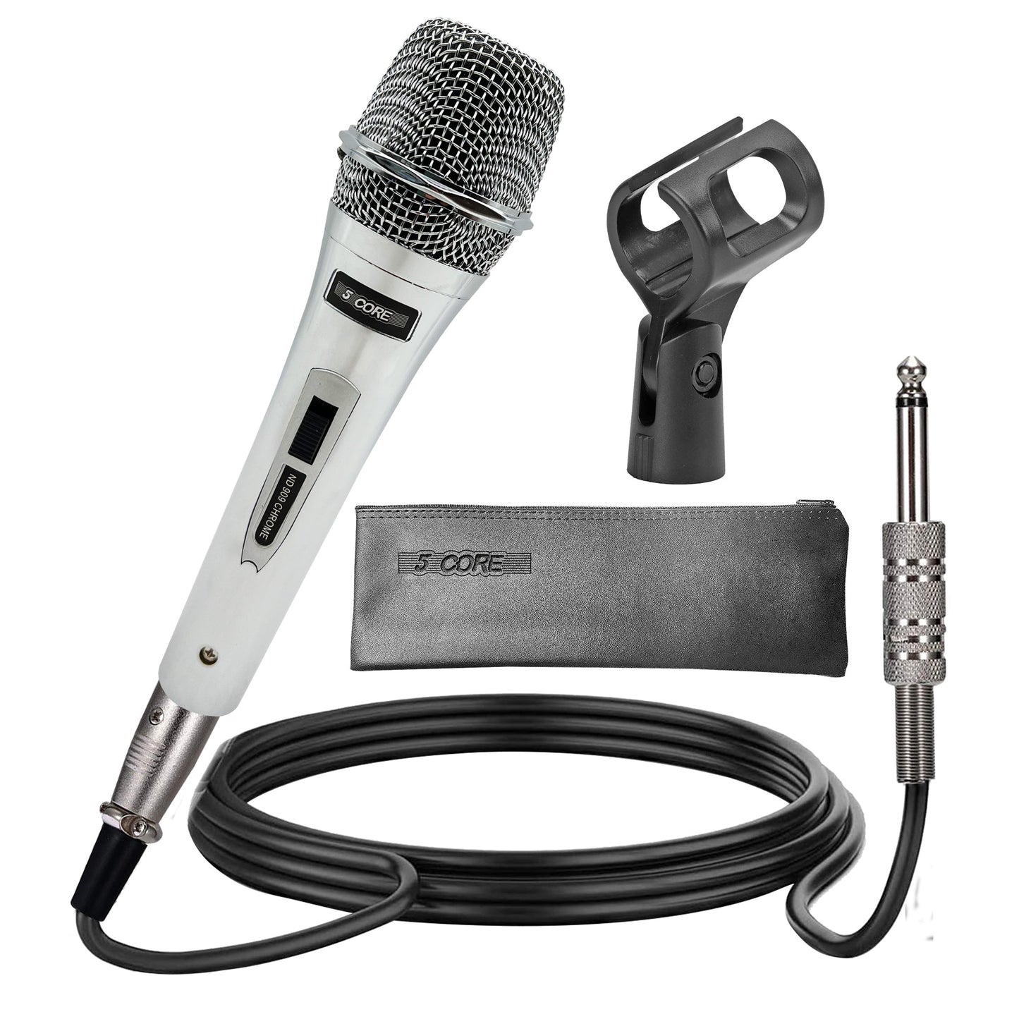 5 Core 4 Pieces Microphone Pro Microfono Dynamic Mic XLR Audio Cardiod Vocal Karaoke ND 909 CHROME 4PCS-1