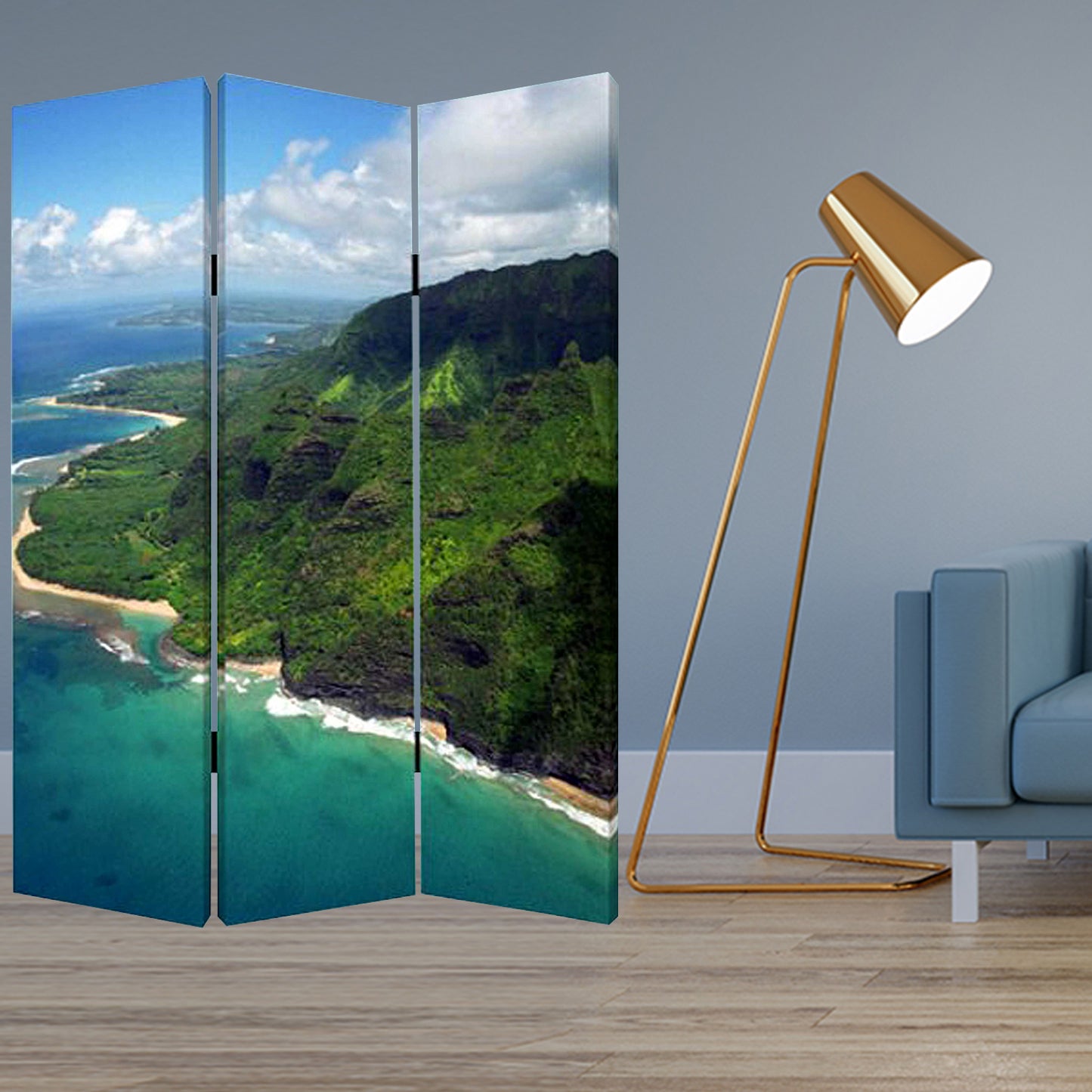 1 X 48 X 72 Multi Color Wood Canvas Palm Tripical  Screen