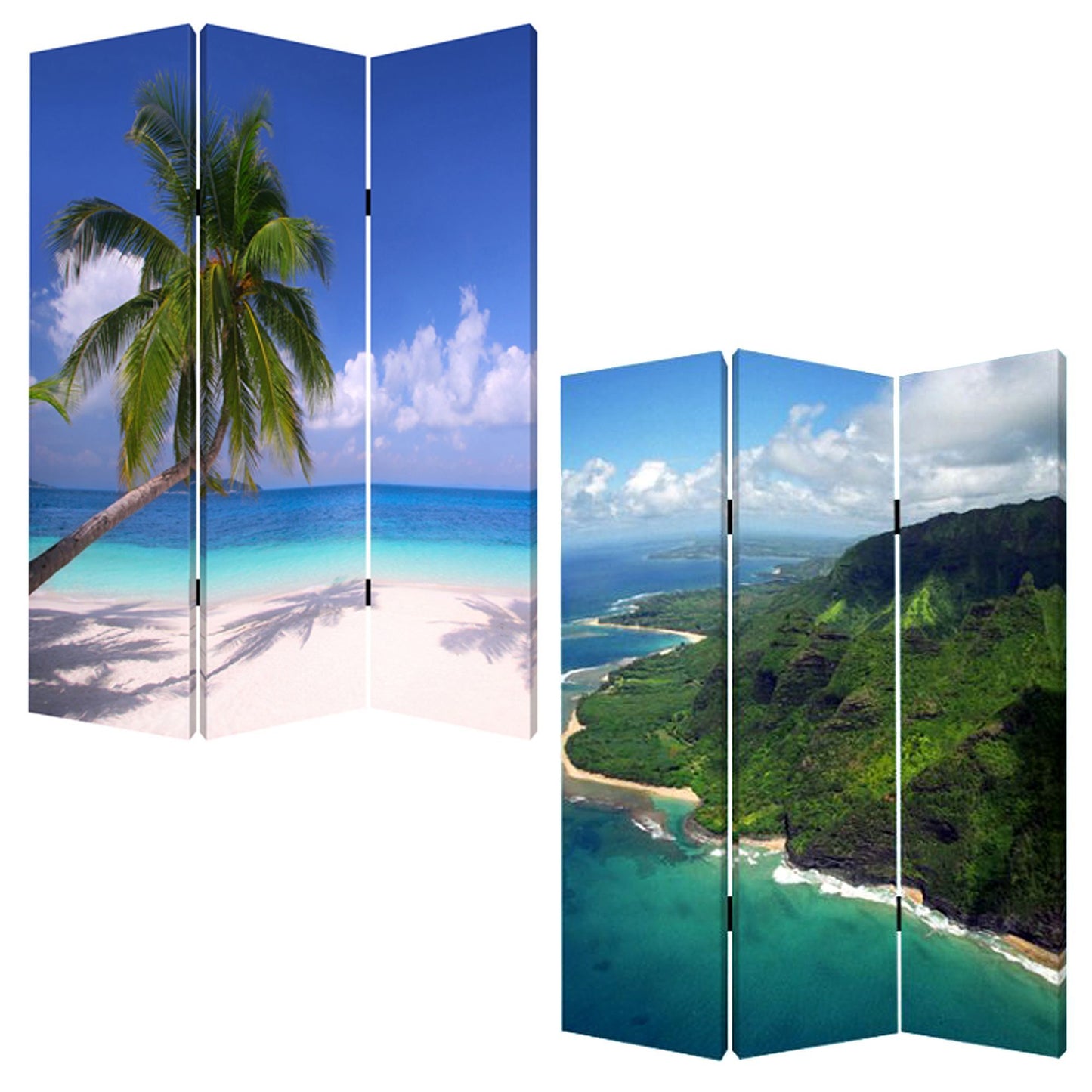 1 X 48 X 72 Multi Color Wood Canvas Palm Tripical  Screen