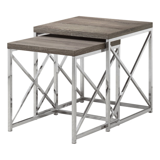 41" Silver And Deep Taupe Nested Tables - American Smart