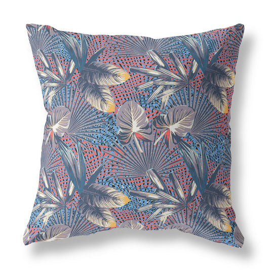 26" Indigo Red Tropical Indoor Outdoor Throw Pillow