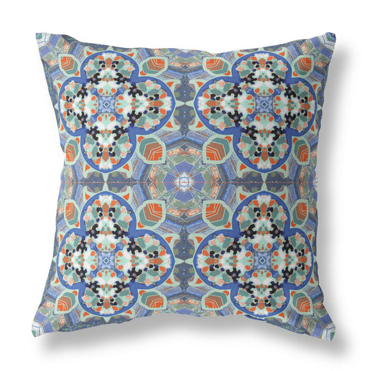 18" Blue Orange Cloverleaf Indoor Outdoor Zippered Throw Pillow