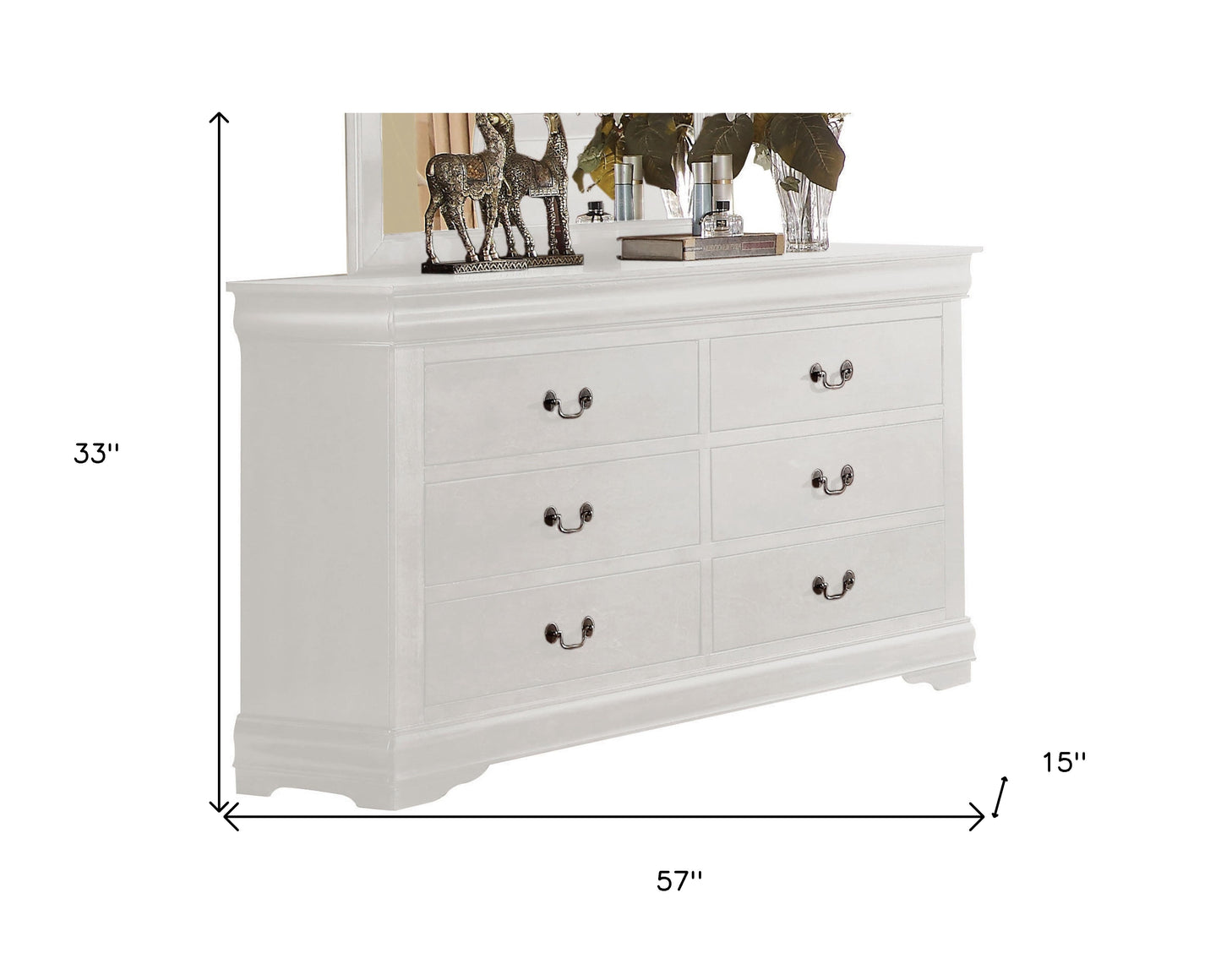 57" White Solid Wood Six Drawer Double Dresser