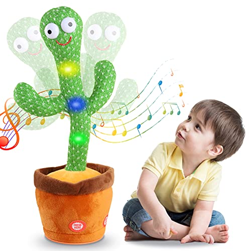 Kids Dancing Talking Cactus Toys for Baby Boys and Girls, Talking Sunny Cactus Toy Electronic Plush Toy Singing, Record & Repeating What You Say with 120 English Songs and LED Lighting for Home Decor - American Smart