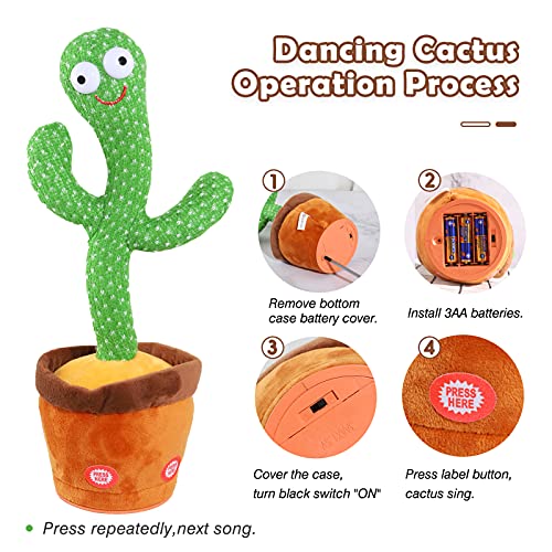 Kids Dancing Talking Cactus Toys for Baby Boys and Girls, Talking Sunny Cactus Toy Electronic Plush Toy Singing, Record & Repeating What You Say with 120 English Songs and LED Lighting for Home Decor - American Smart