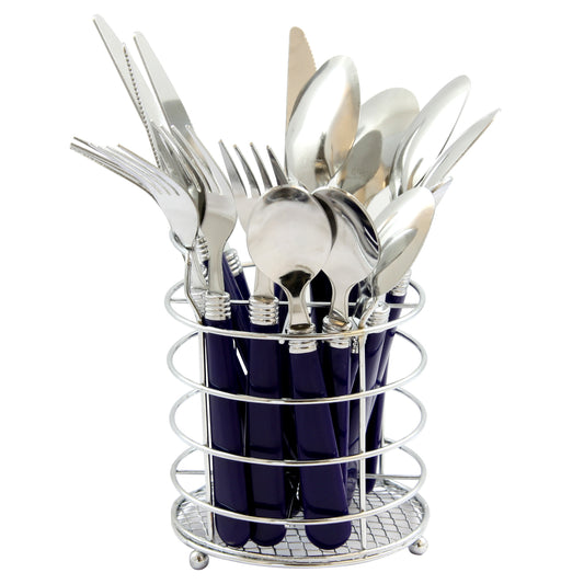 Gibson Sensations II 16 Piece Stainless Steel Flatware Set with Cobalt Handles and Chrome Caddy - American Smart